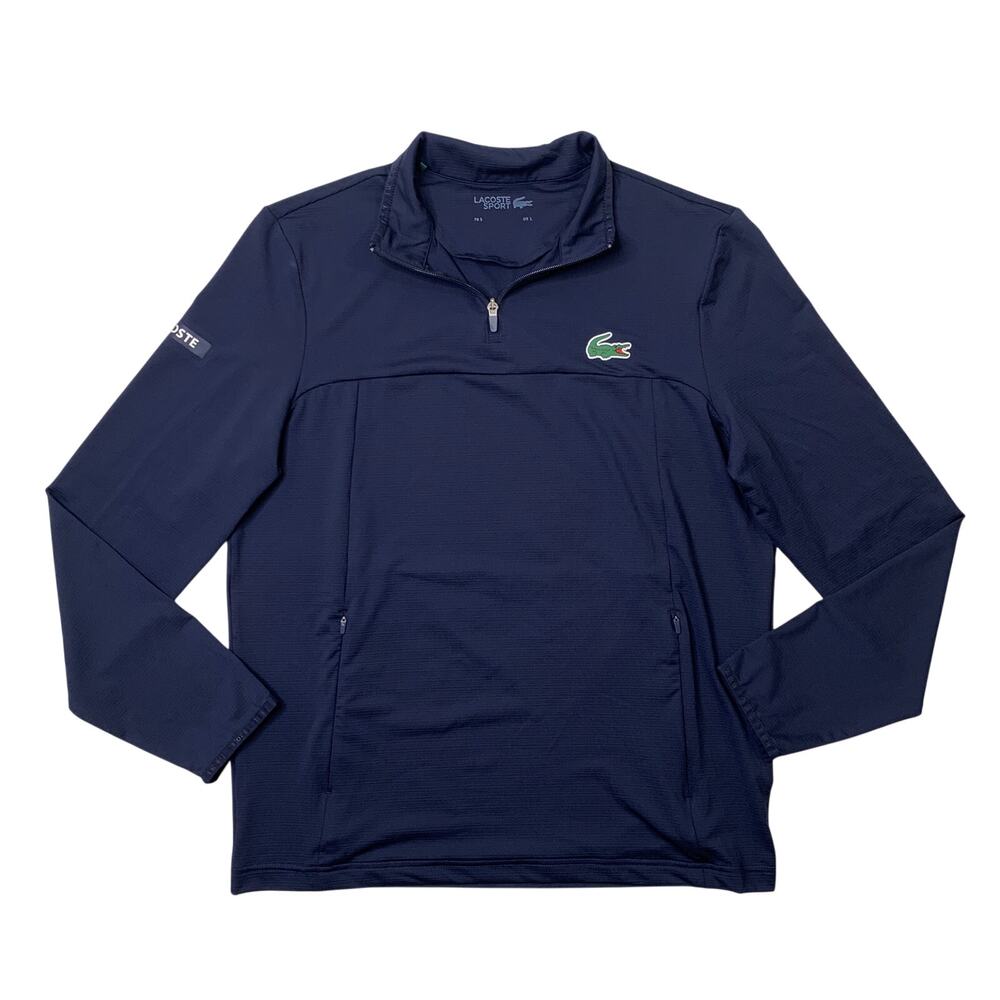 Lacoste Sport Shirt Mens L Large Navy 1/4 Zip Midlayer Stretch Golf Pullover